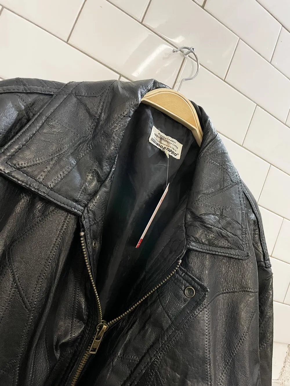vintage roadpro patchwork leather bomber jacket sold by Good Market Thrift Store product image thumbnail 2