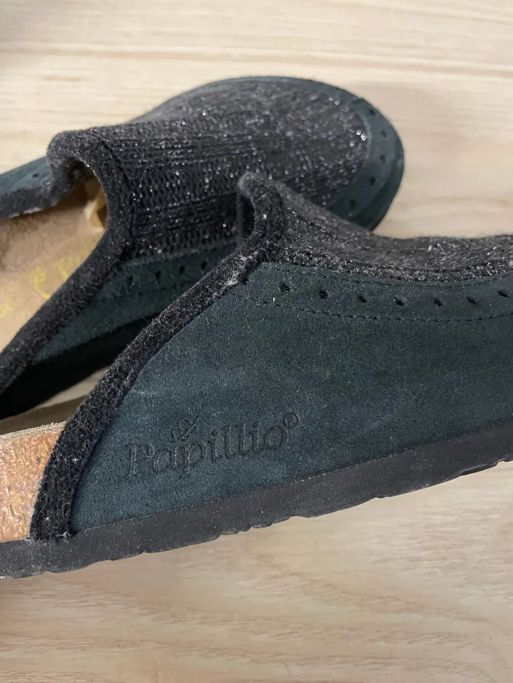 birkenstock pappilio suede + metallic knit boston clog sold by Good Market Thrift Store product image thumbnail 2