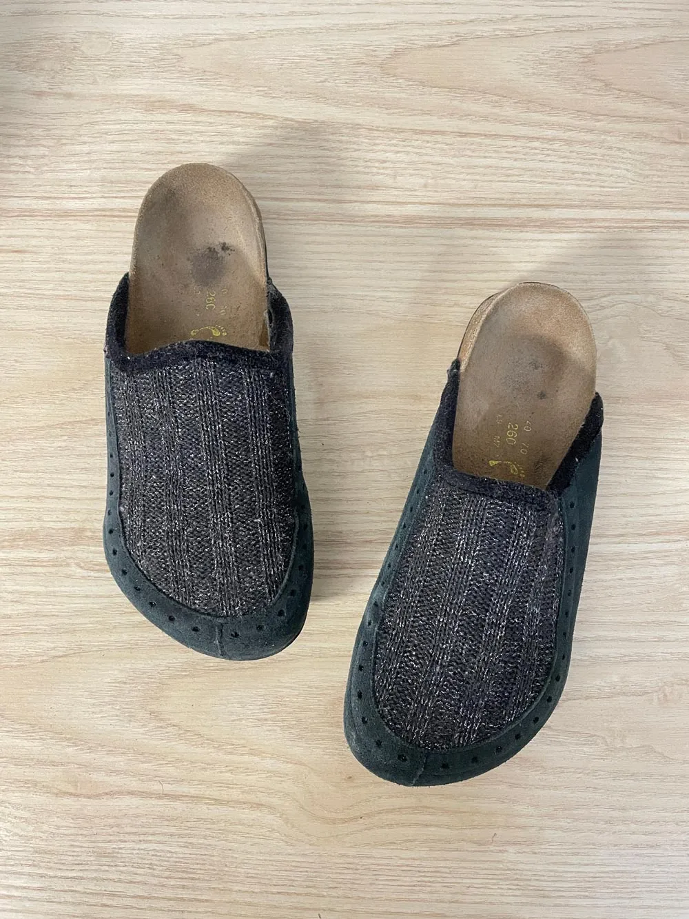 birkenstock pappilio suede + metallic knit boston clog sold by Good Market Thrift Store