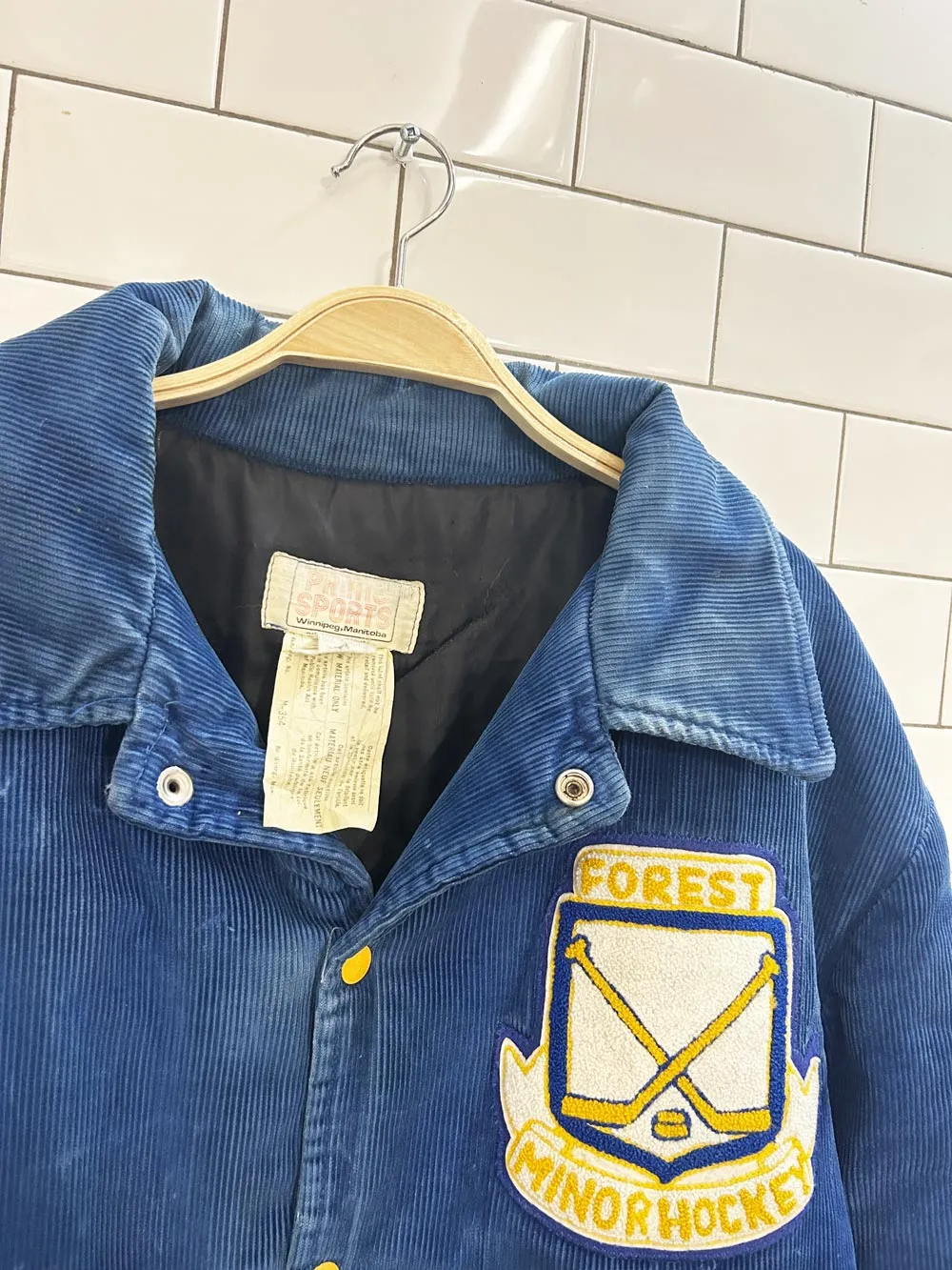 vintage 80s varsity hockey corduroy bomber jacket sold by Good Market Thrift Store product image thumbnail 2