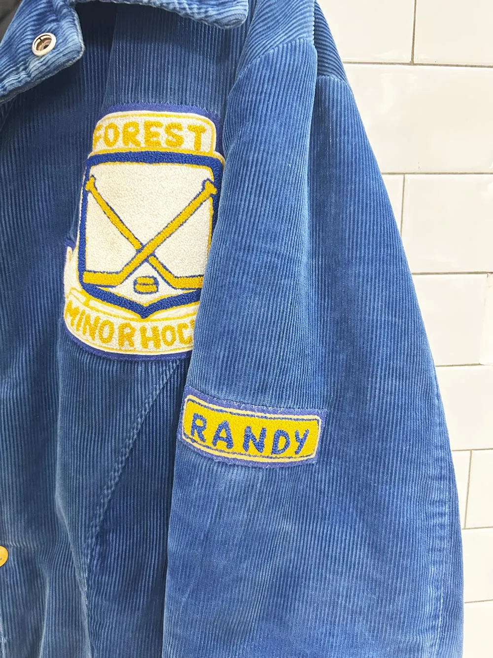 vintage 80s varsity hockey corduroy bomber jacket sold by Good Market Thrift Store product image thumbnail 4