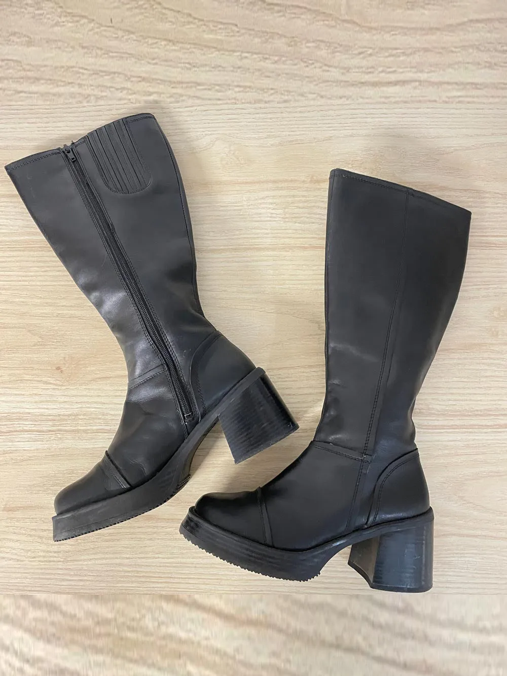 vintage 90s aldo chunky heeled knee high leather boot sold by Good Market Thrift Store