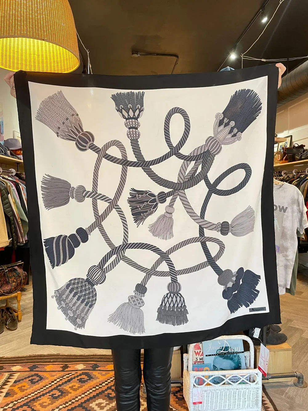 vintage aquascutum london silk tassel scarf w hand rolled edge sold by Good Market Thrift Store