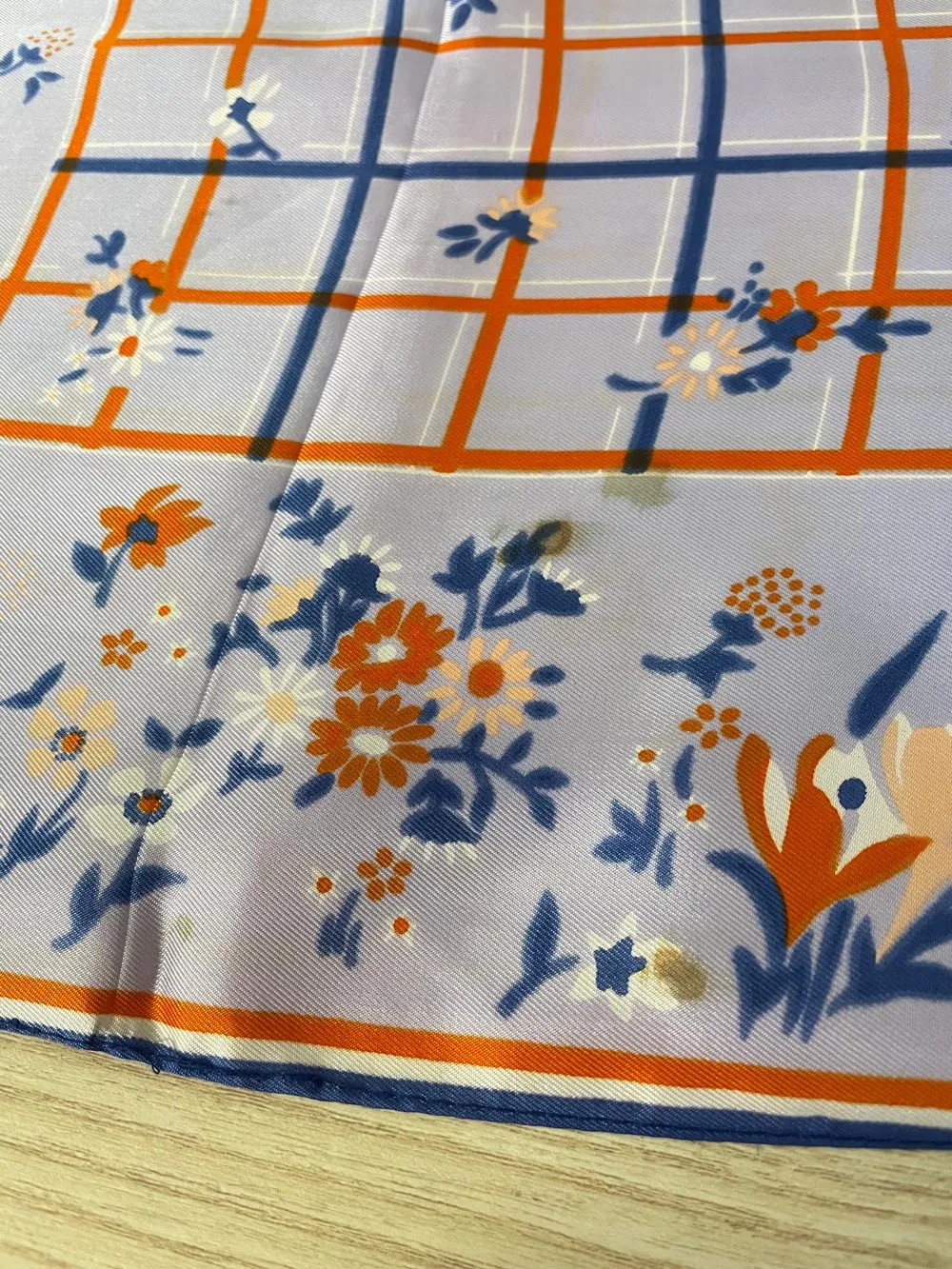 retro floral picnic poly square scarf sold by Good Market Thrift Store product image thumbnail 4