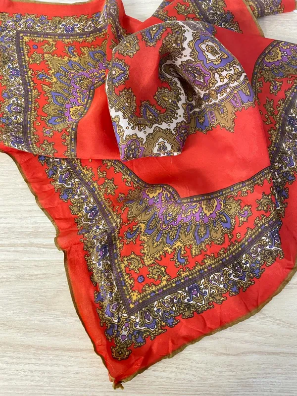 vintage medallion hand-rolled edge silk scarf sold by Good Market Thrift Store