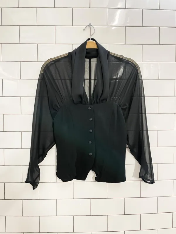 vintage linda baday corset pleated chiffon blouse sold by Good Market Thrift Store