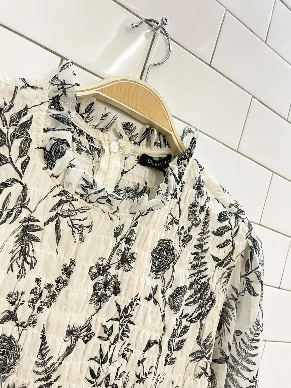 dynamite floral smocked chiffon blouse sold by Good Market Thrift Store product image thumbnail 2