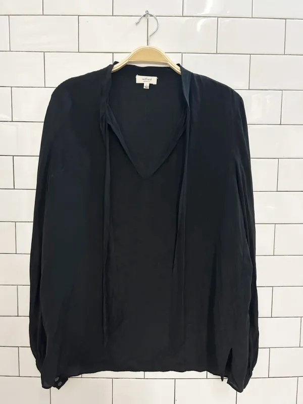 wilfred silk oversized split neck blouse sold by Good Market Thrift Store