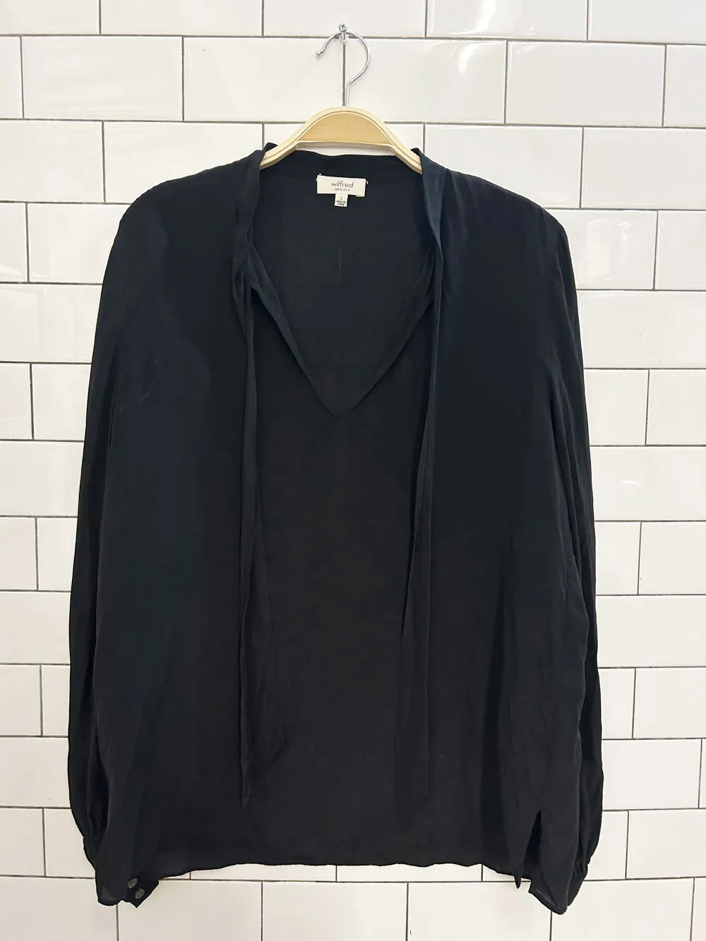 wilfred silk oversized split neck blouse sold by Good Market Thrift Store