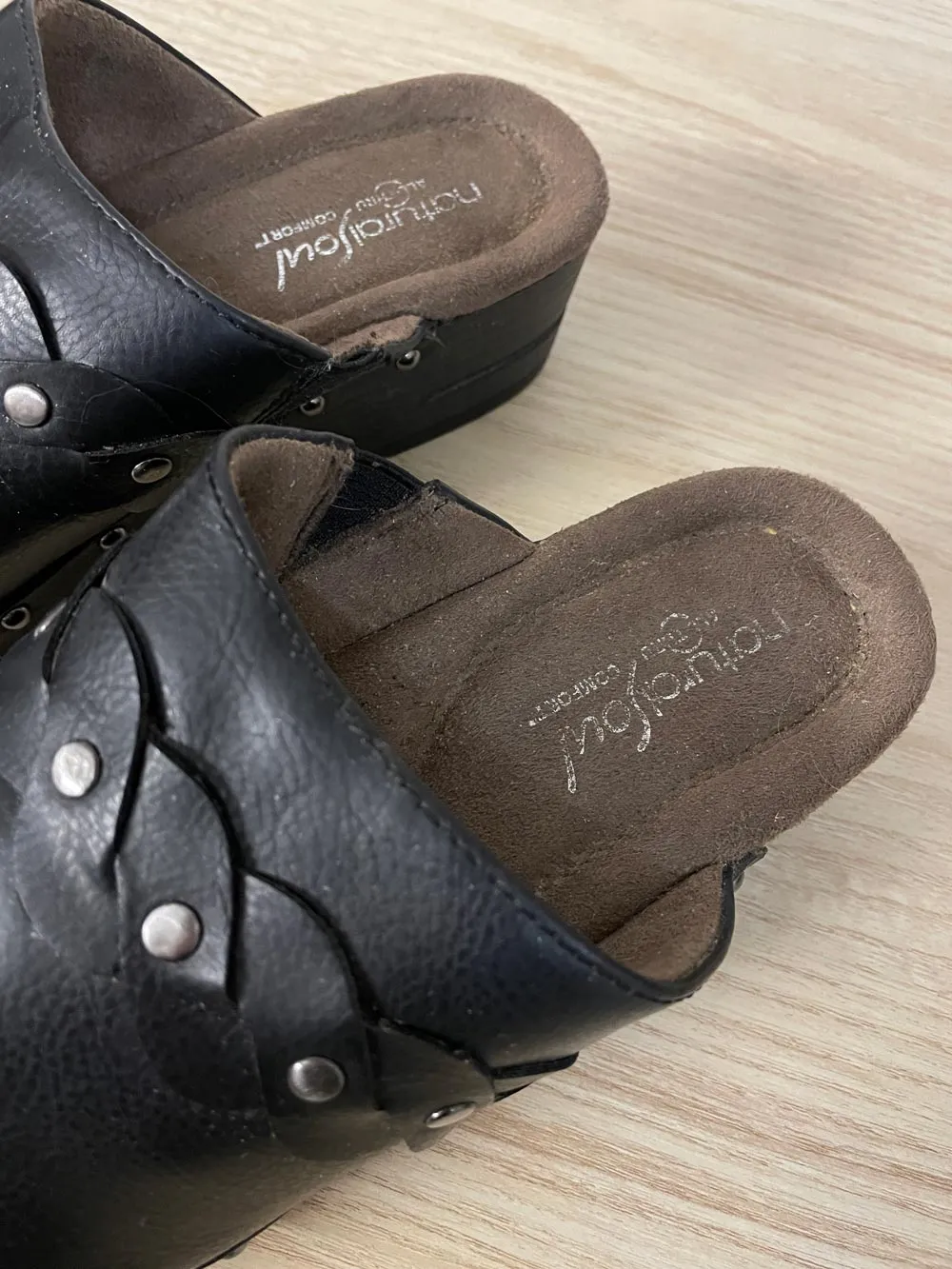 natural soul faux leather studded clog sold by Good Market Thrift Store product image thumbnail 3