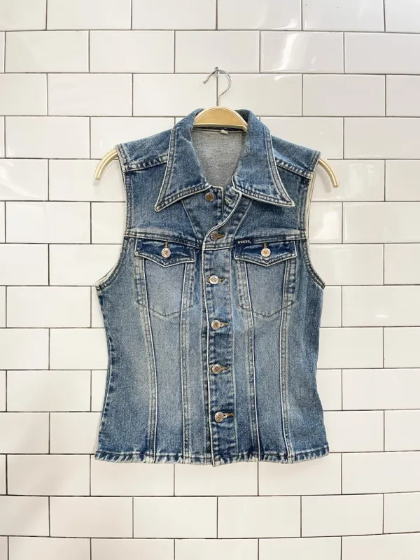 vintage 90s guess denim vest top sold by Good Market Thrift Store