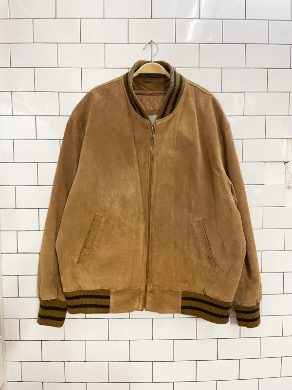 vintage 00s retreat lined suede bomber jacket sold by Good Market Thrift Store