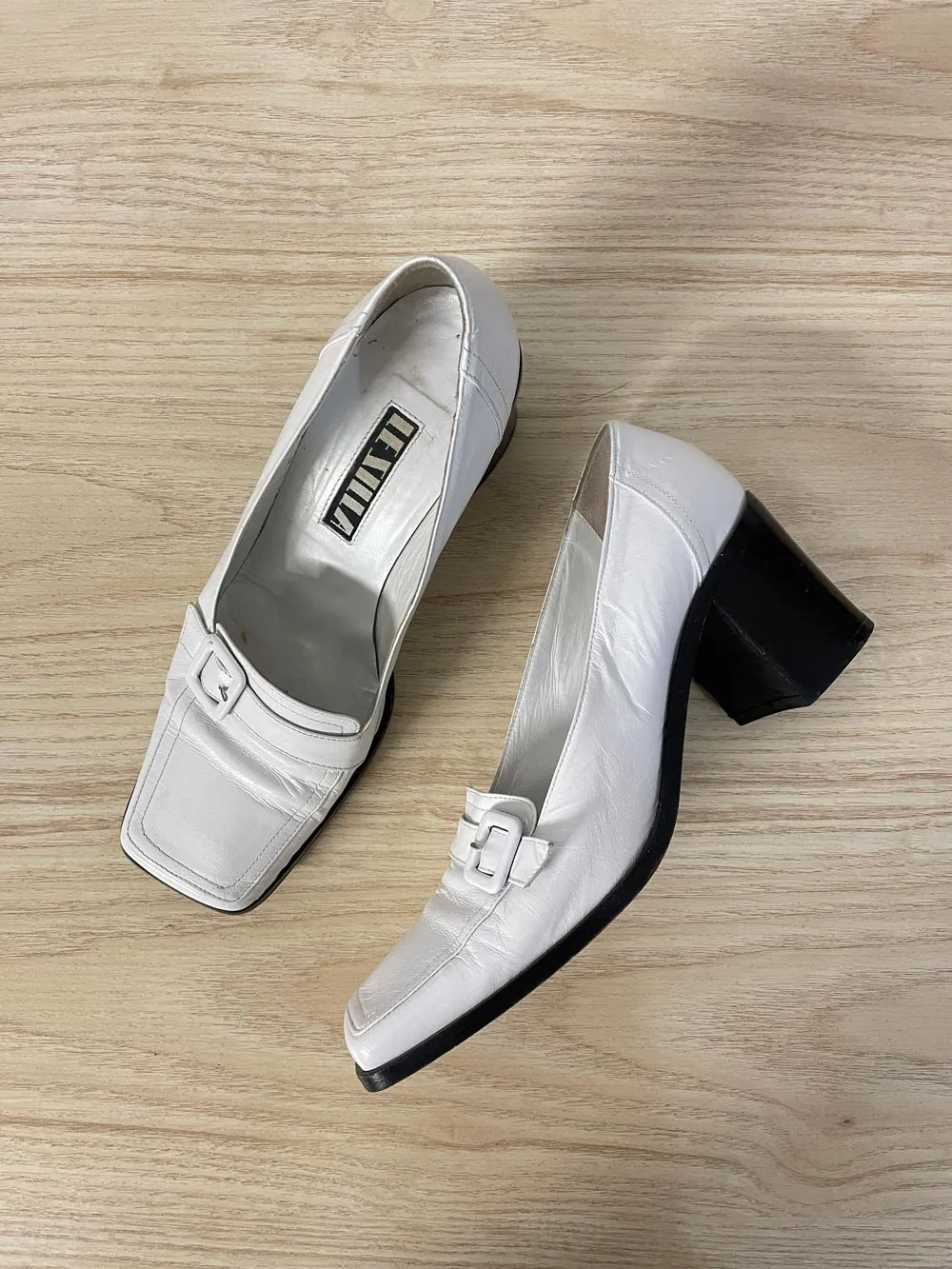 vintage le silla itally leather square toe heeled loafer sold by Good Market Thrift Store