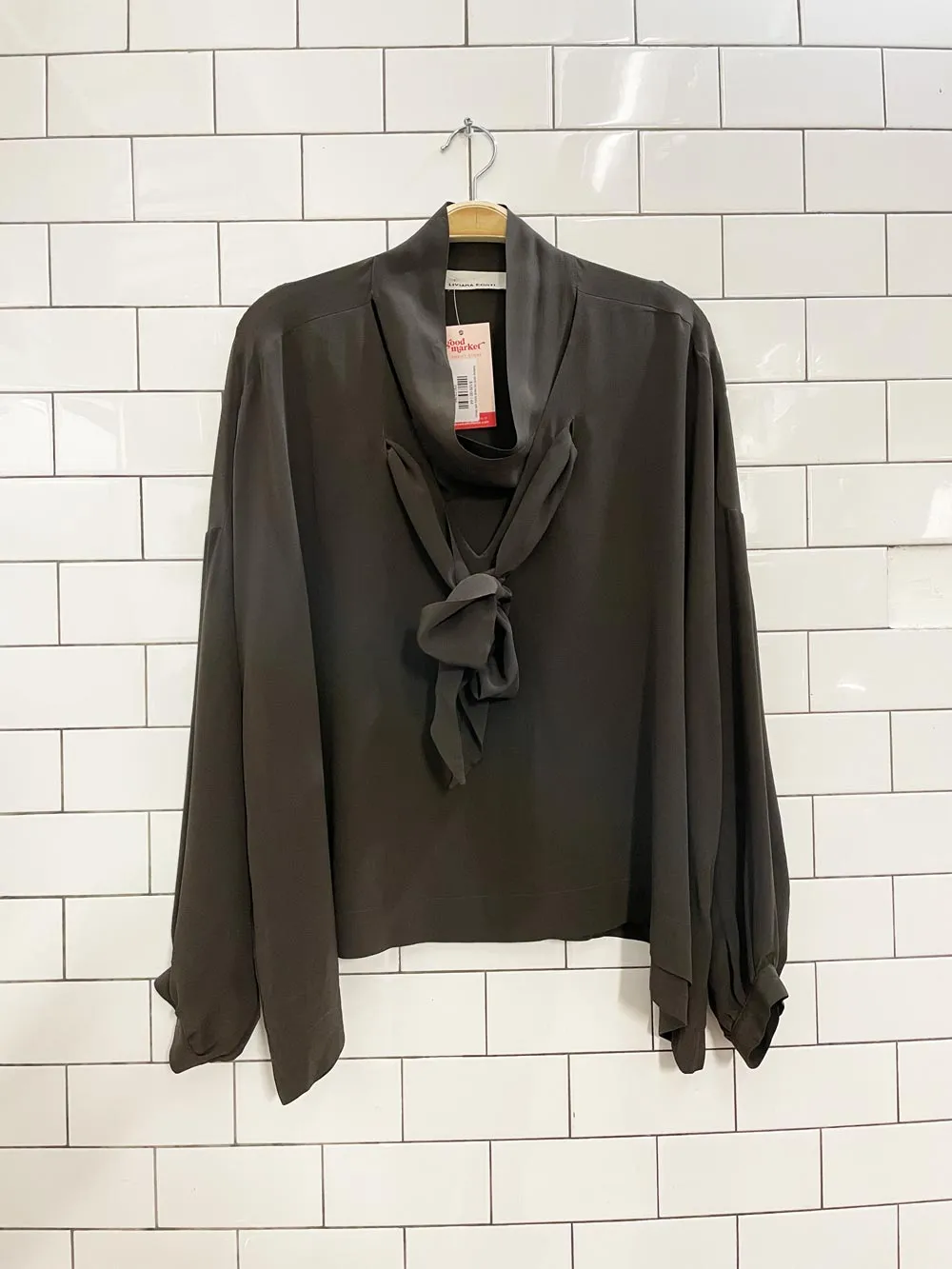 liviana conti tie neck boxy silk blouse sold by Good Market Thrift Store