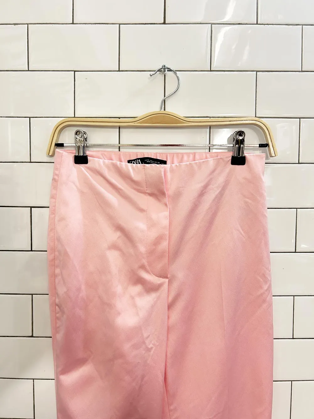 zara high rise satin flare pants sold by Good Market Thrift Store