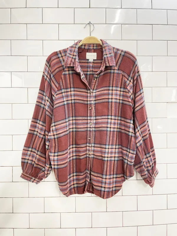 ae boho parie sleeve flannel shirt sold by Good Market Thrift Store