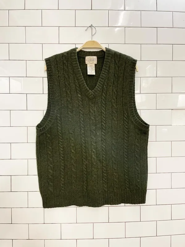 vintage 90s classics cable knit wool vest sold by Good Market Thrift Store