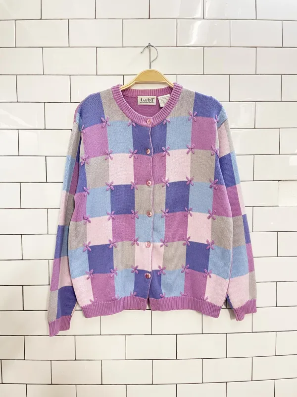 vintage 00s tabi flower check knit cardigan sold by Good Market Thrift Store