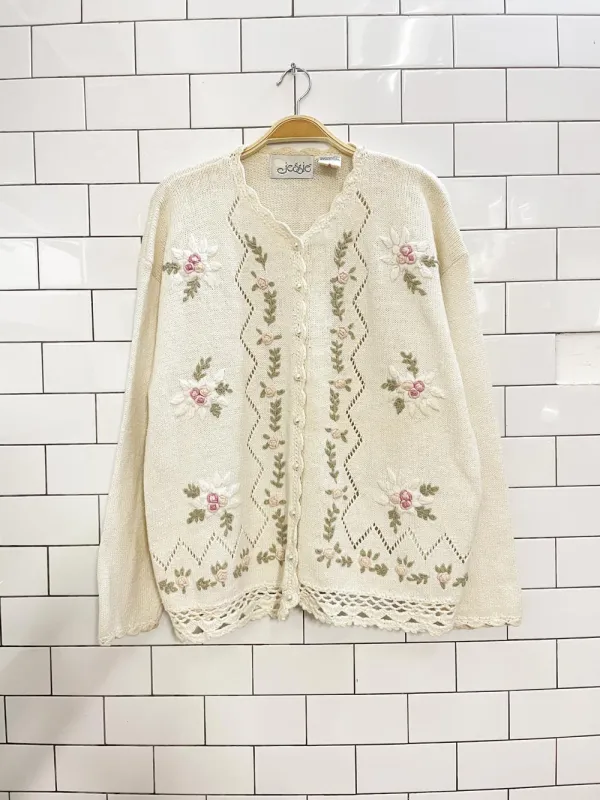 vintage 90s jessie embroidered floral knit cardigan sold by Good Market Thrift Store