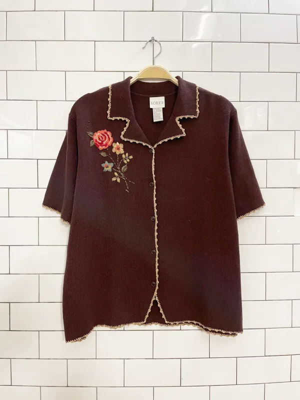 vintage 00s koret embroidered ss knit cardigan polo sold by Good Market Thrift Store