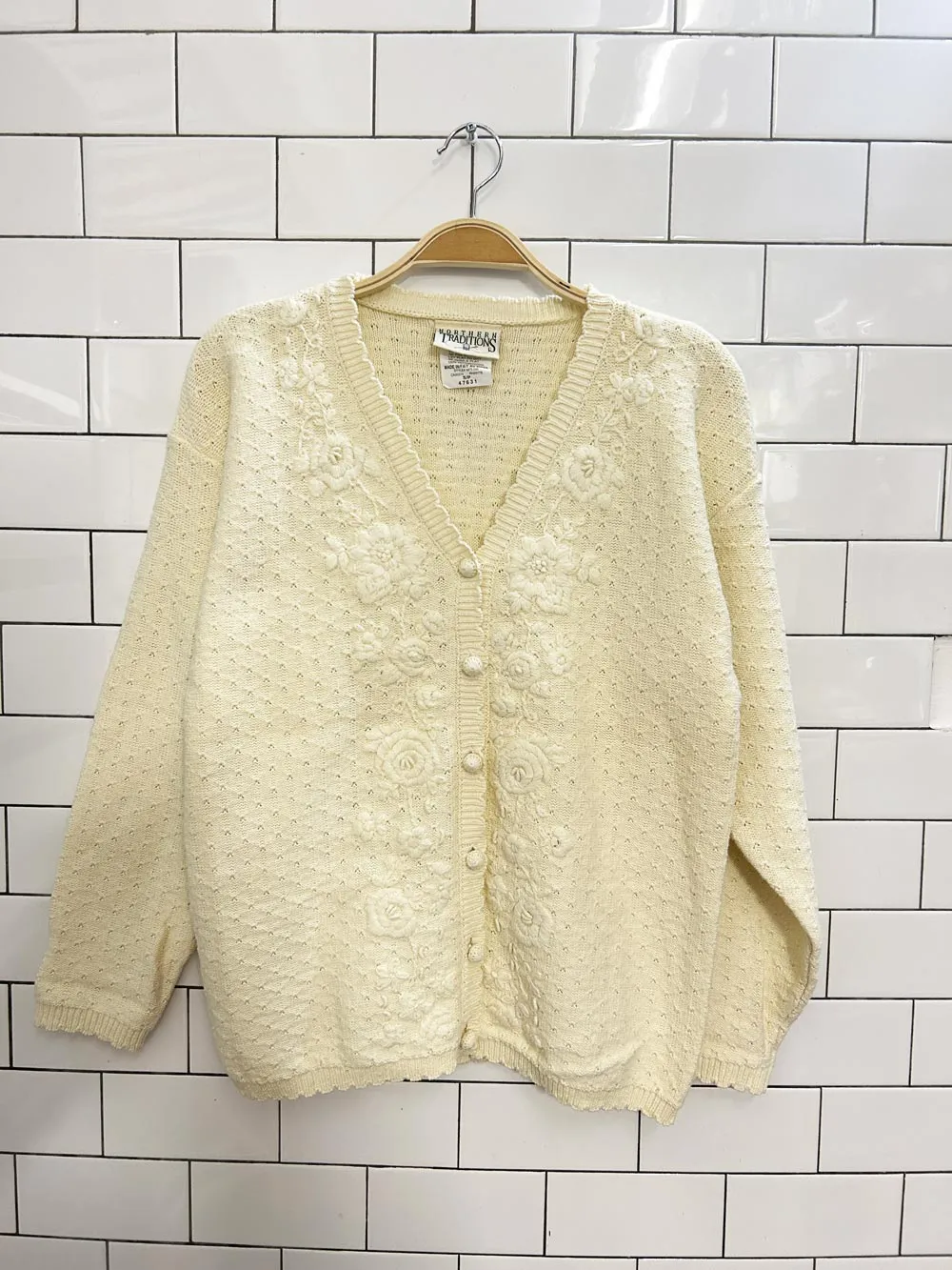 vintage 00s northern traditions floral embroidered knit cardigan sold by Good Market Thrift Store