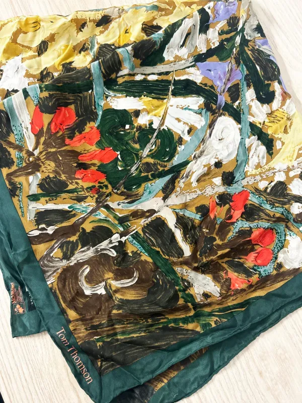 vintage 80s tom thomson wildflowers mulberry silk hand rolled scarf sold by Good Market Thrift Store