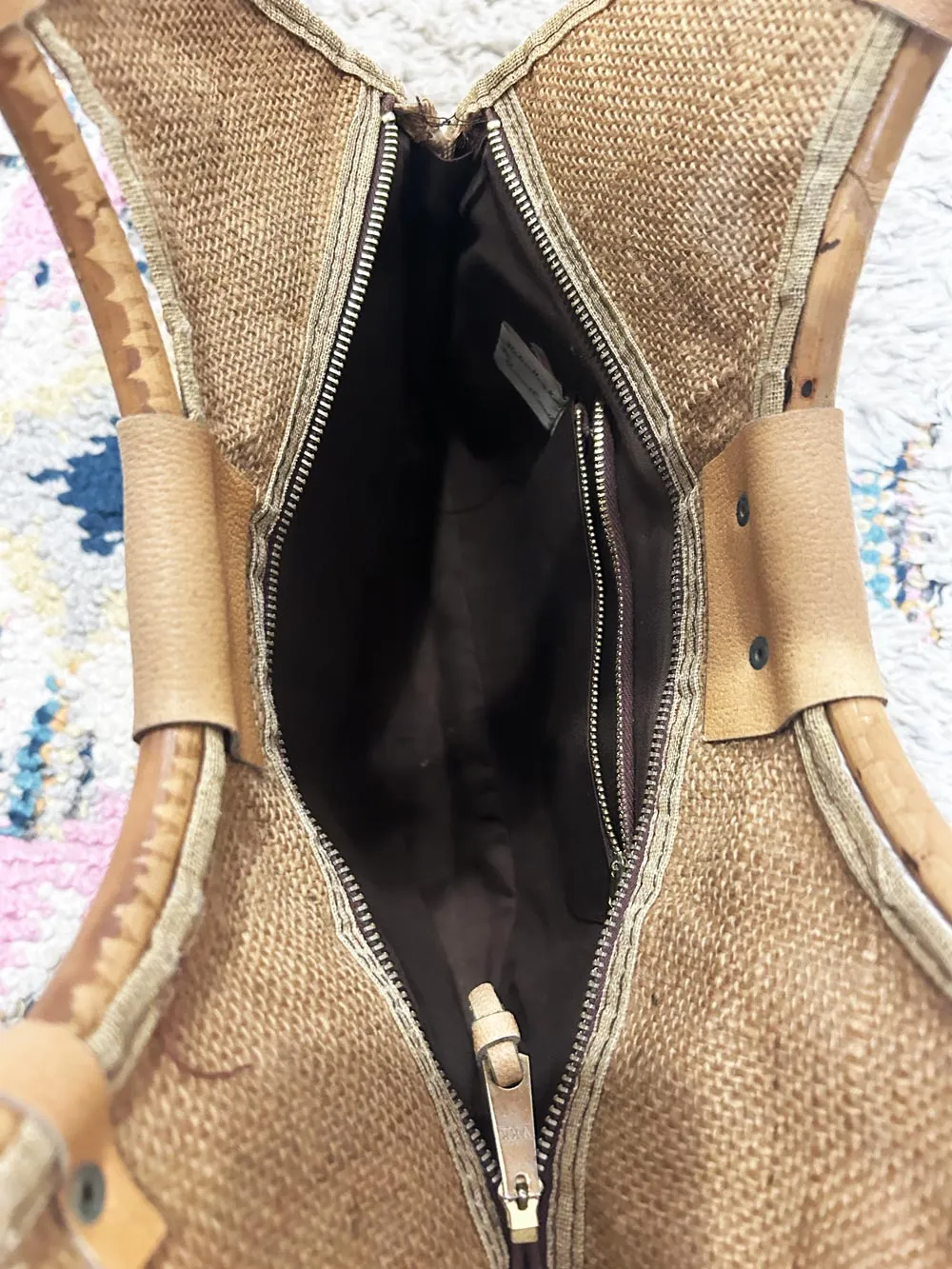 vintage 70s burlap floral handbag sold by Good Market Thrift Store product image thumbnail 4