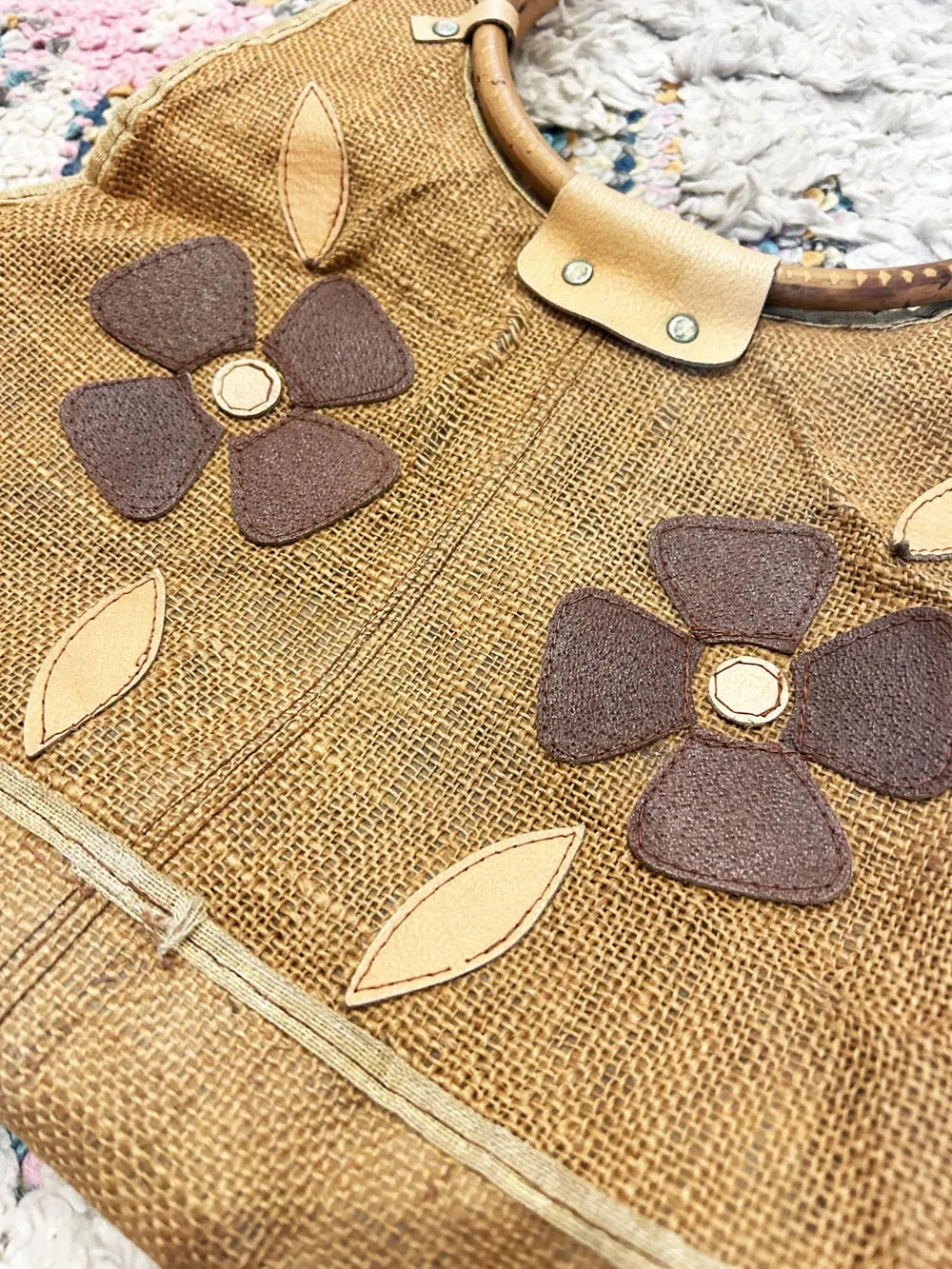 vintage 70s burlap floral handbag sold by Good Market Thrift Store product image thumbnail 2