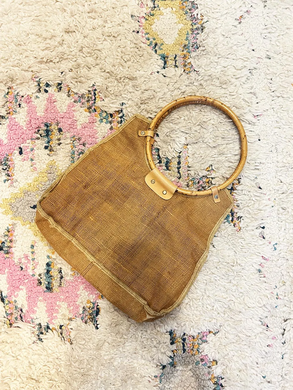 vintage 70s burlap floral handbag sold by Good Market Thrift Store product image thumbnail 3