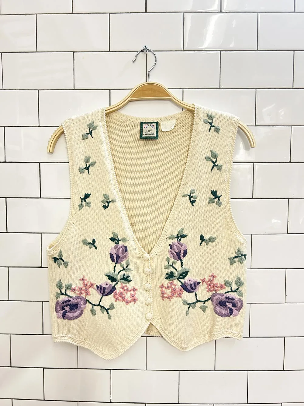 vintage 90s footlocker floral knit vest sold by Good Market Thrift Store