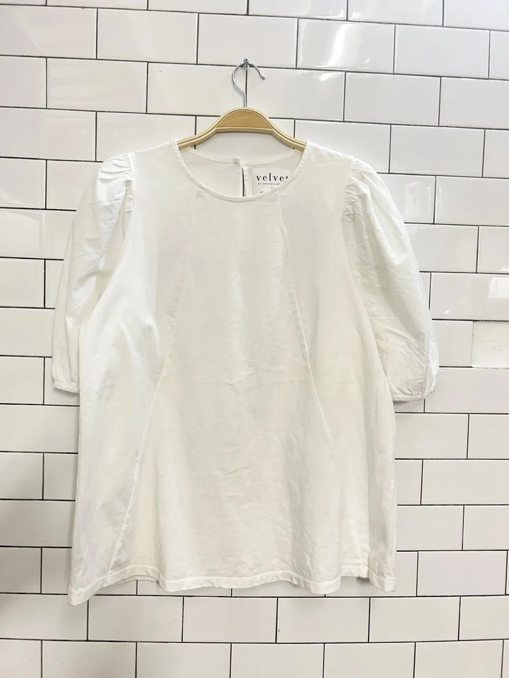 anthro velvet graham & spencer puff sleeve blouse sold by Good Market Thrift Store