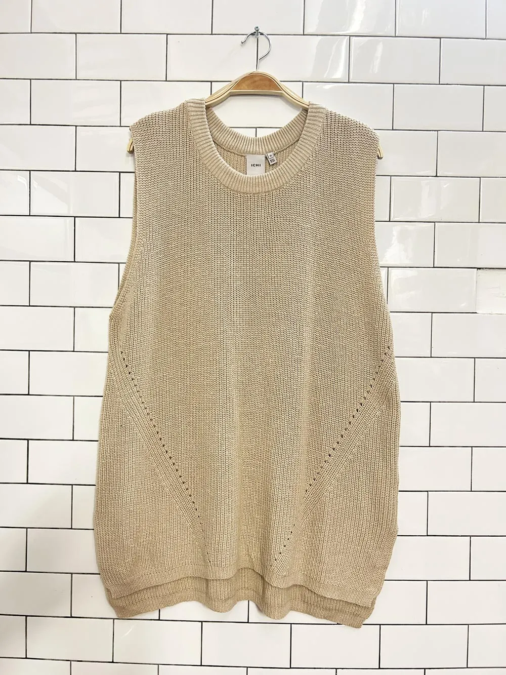 ichi oversized cotton blend knit vest sold by Good Market Thrift Store