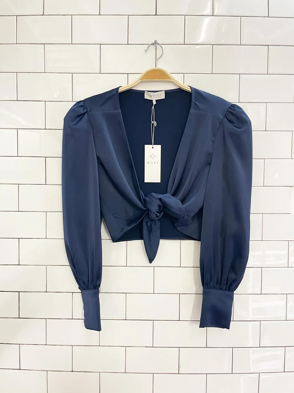 nwt wayf satin wrap blouse sold by Good Market Thrift Store