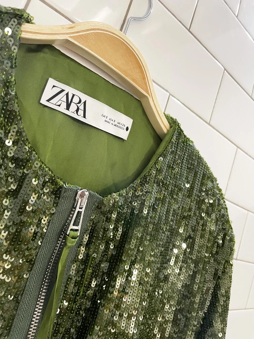 zara sequin zip bomber jacket sold by Good Market Thrift Store product image thumbnail 2