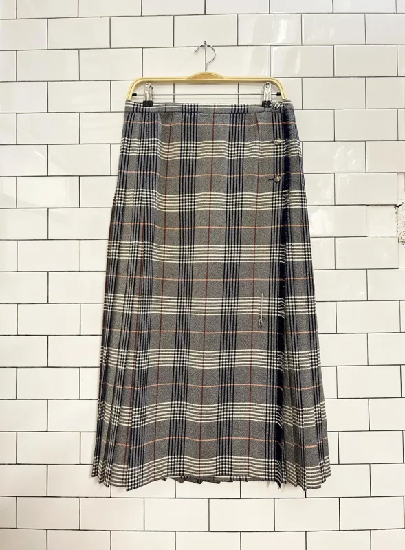 vintage 80s ajean wool plaid kilt midi skirt sold by Good Market Thrift Store