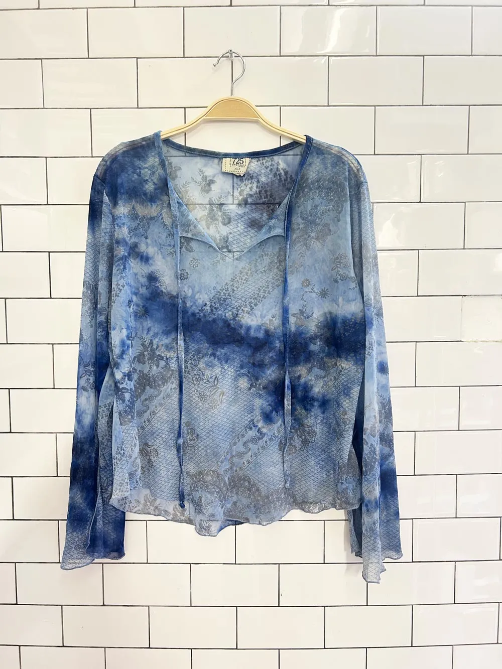 y2k 725 originals tie dye floral mesh blouse sold by Good Market Thrift Store