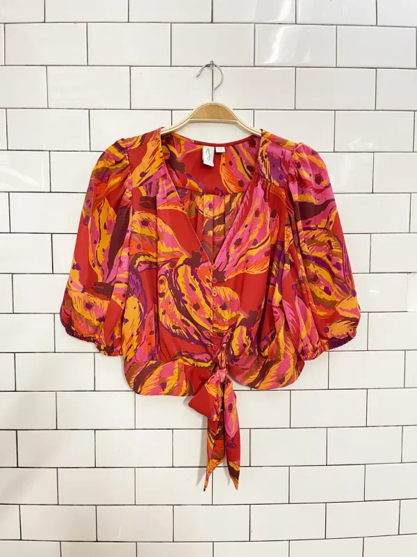 joie abstract floral wrap crop blouse sold by Good Market Thrift Store
