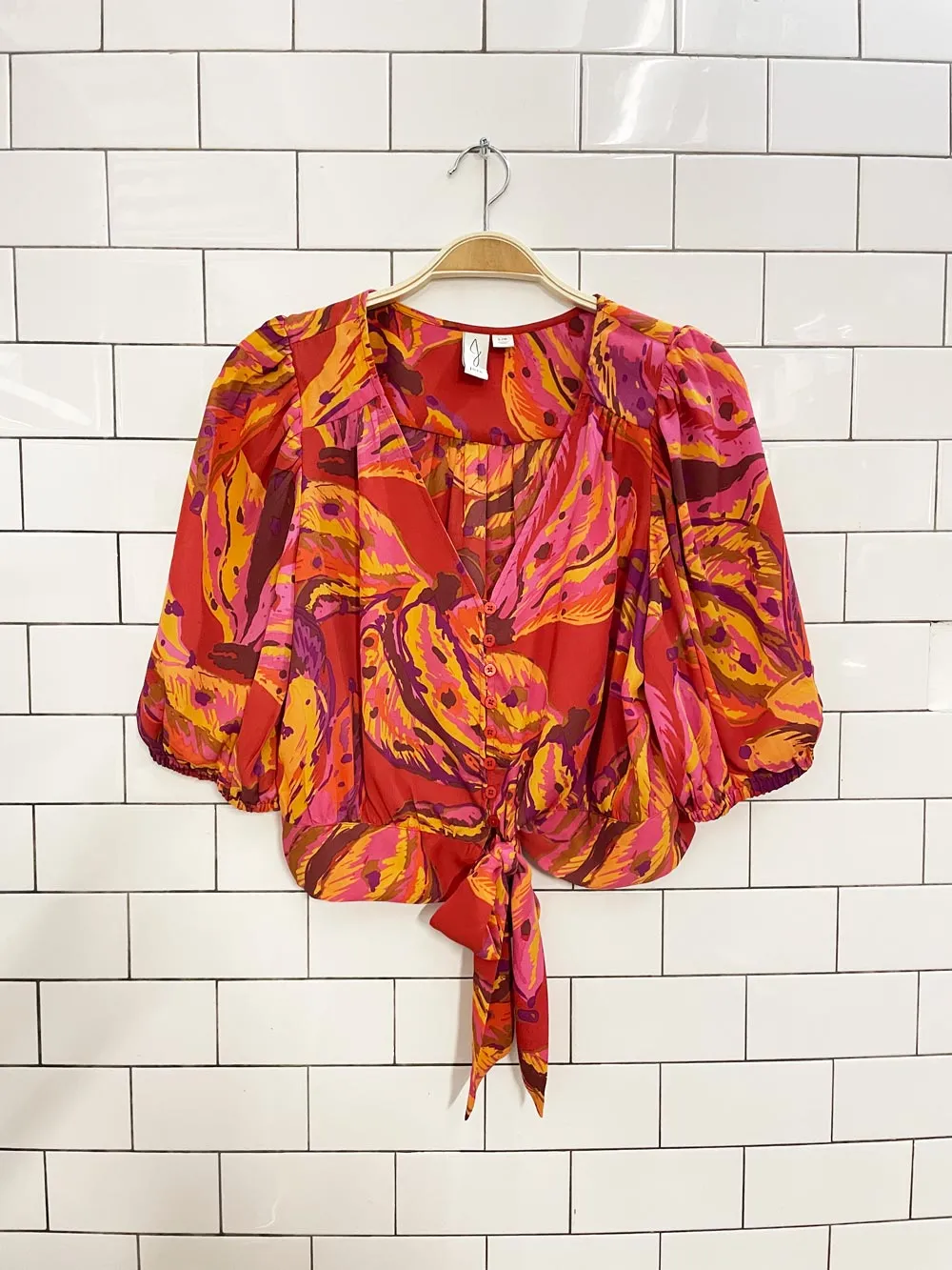joie abstract floral wrap crop blouse sold by Good Market Thrift Store