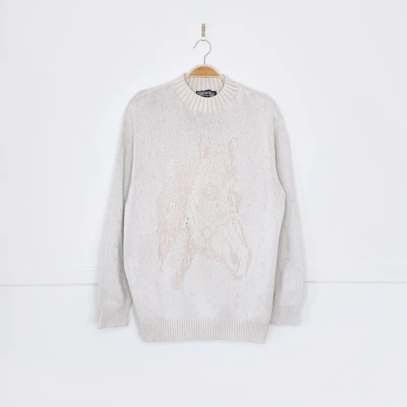 vintage parkhurst minimal horse knit cotton sweater sold by Good Market Thrift Store