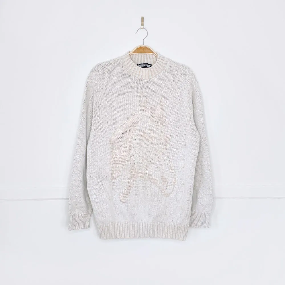 vintage parkhurst minimal horse knit cotton sweater sold by Good Market Thrift Store