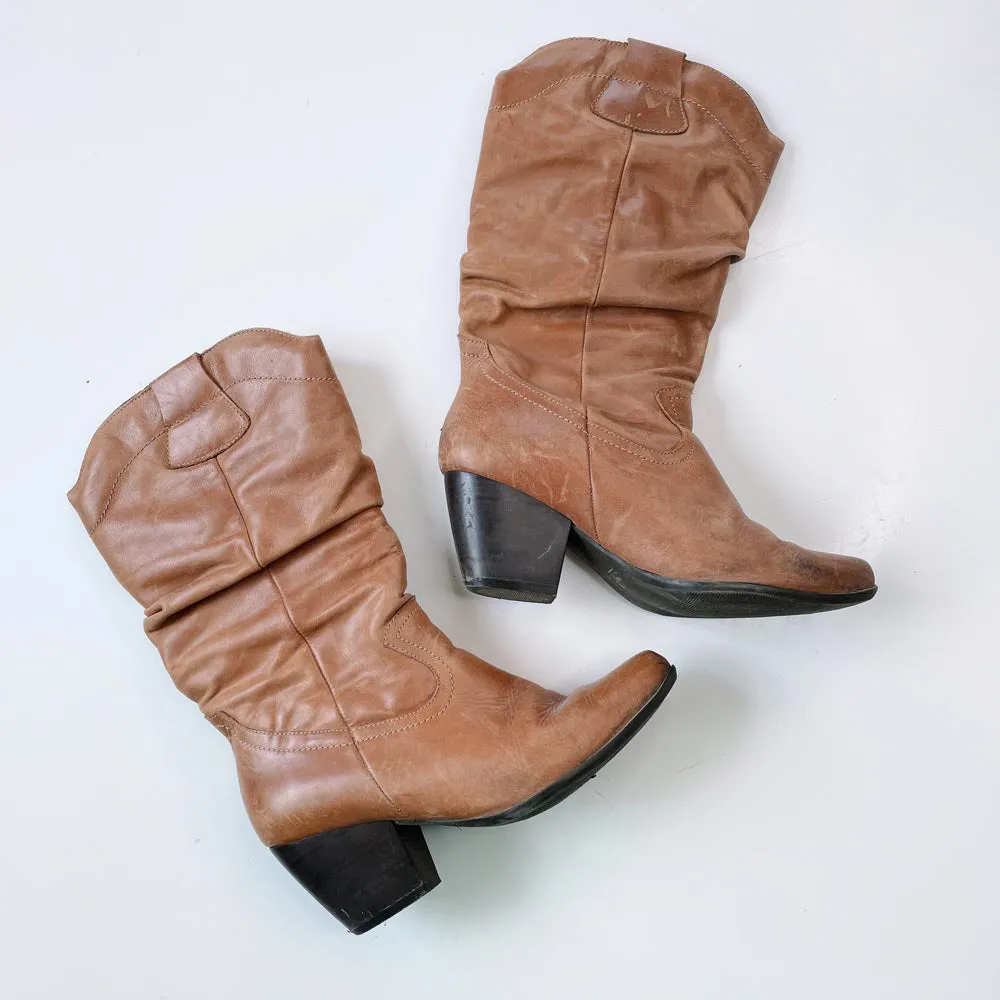 vintage spring slouchy heeled leather western boot sold by Good Market Thrift Store product image thumbnail 3