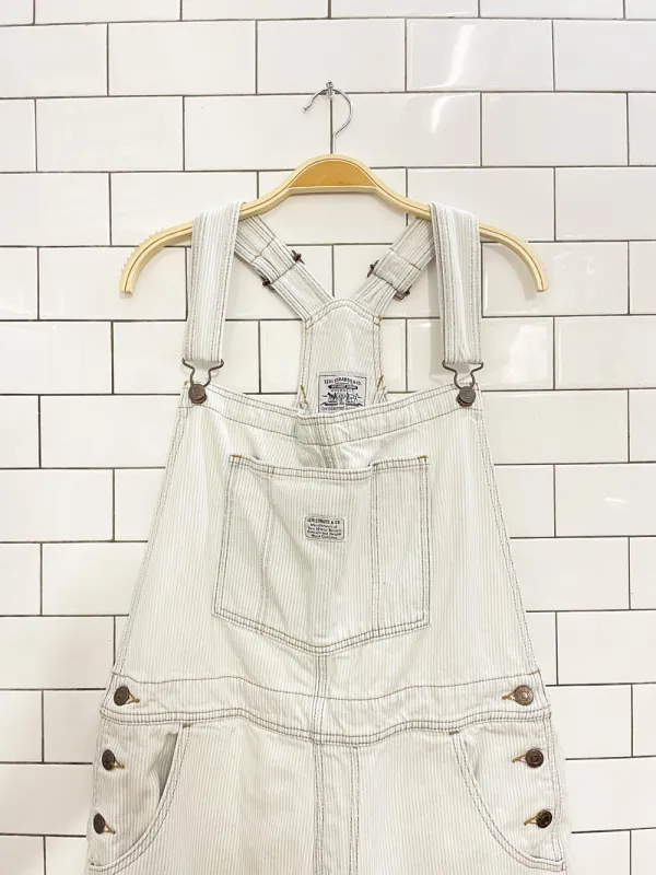 levi's white tag striped overall shorts sold by Good Market Thrift Store