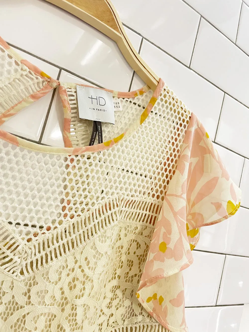 anthro hd in paris flutter sleeve crochet lace top sold by Good Market Thrift Store product image thumbnail 2