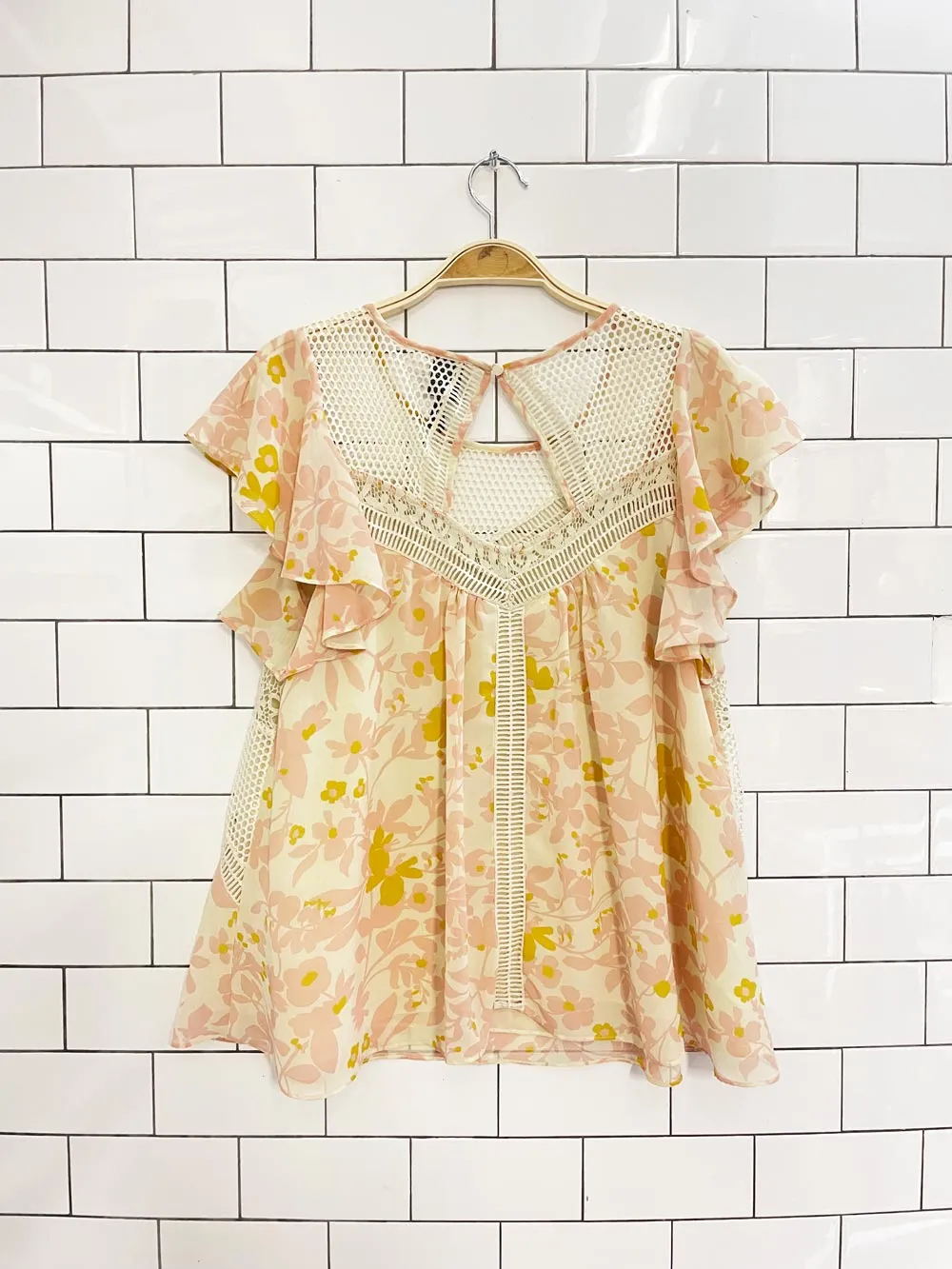 anthro hd in paris flutter sleeve crochet lace top sold by Good Market Thrift Store product image thumbnail 3