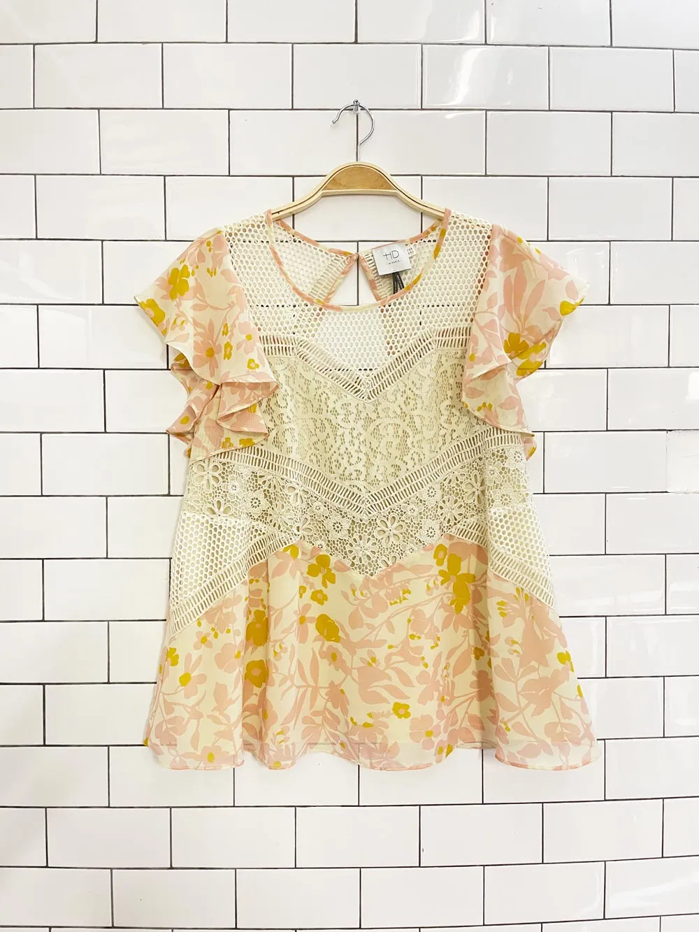 anthro hd in paris flutter sleeve crochet lace top sold by Good Market Thrift Store