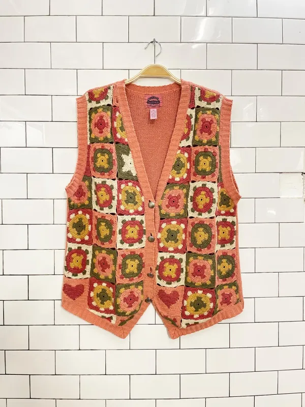 vintage 90s linen-blend crochet knit vest | cambridge country store sold by Good Market Thrift Store