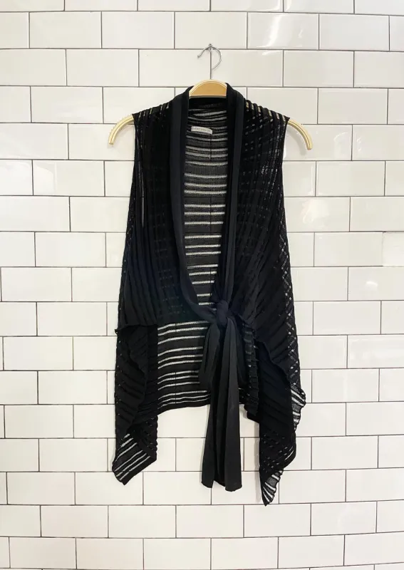 sarah pacini tie front mesh knit vest sold by Good Market Thrift Store