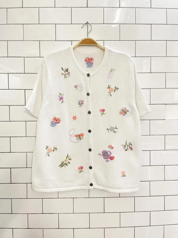 vintage 00s embroidered garden knit cardigan top sold by Good Market Thrift Store