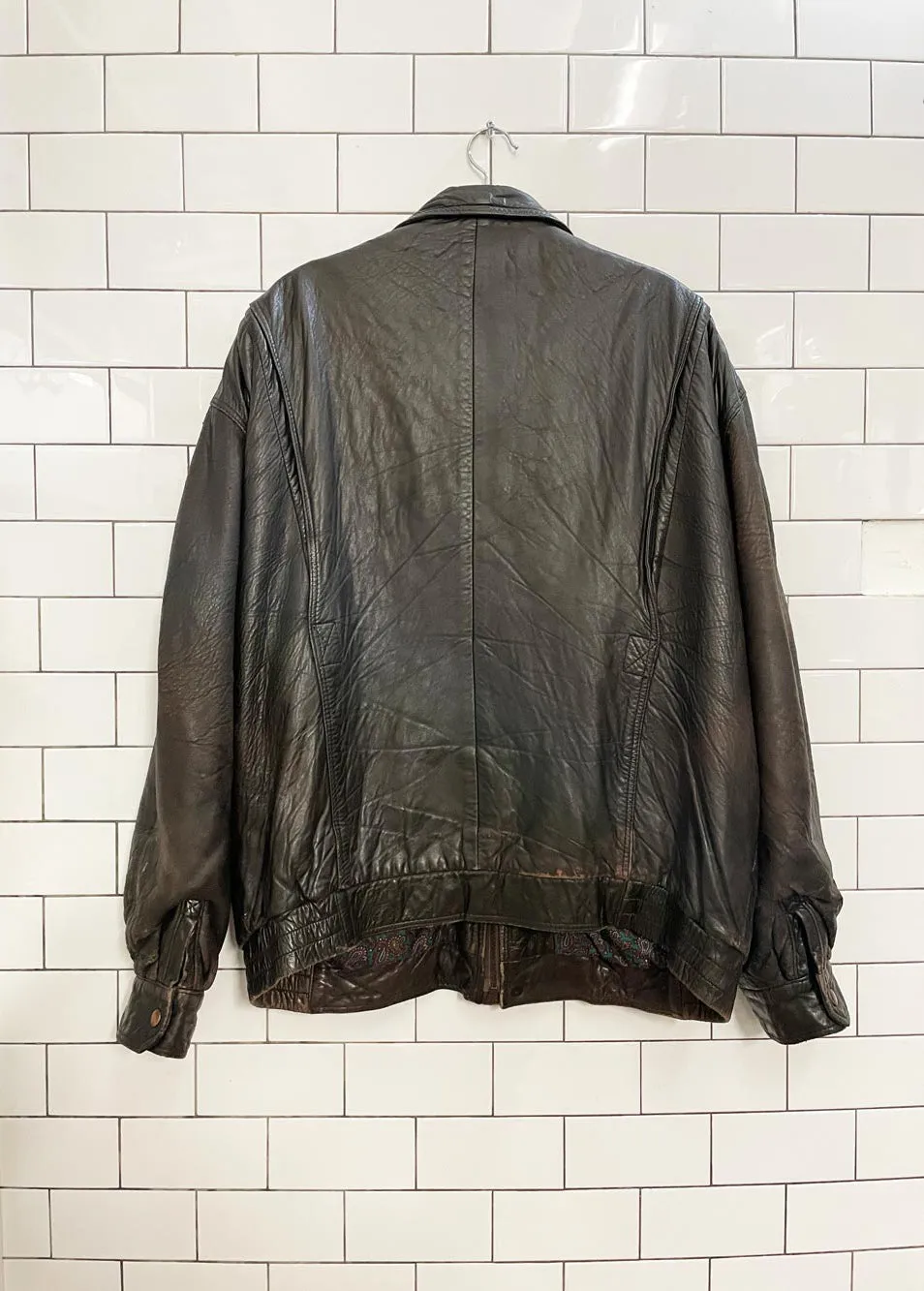 vintage 90s crown design soft leather bomber jacket sold by Good Market Thrift Store product image thumbnail 4