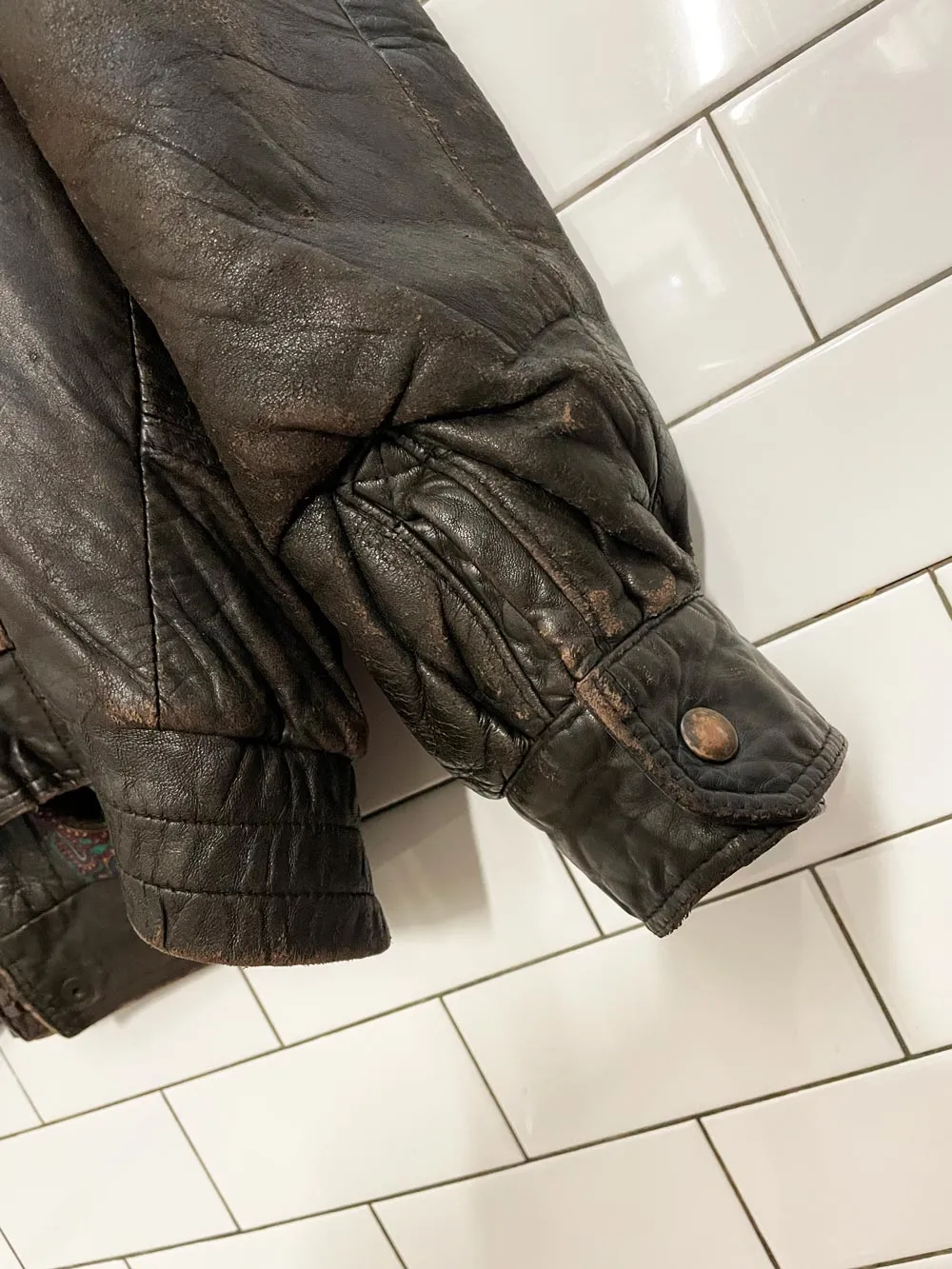 vintage 90s crown design soft leather bomber jacket sold by Good Market Thrift Store product image thumbnail 5